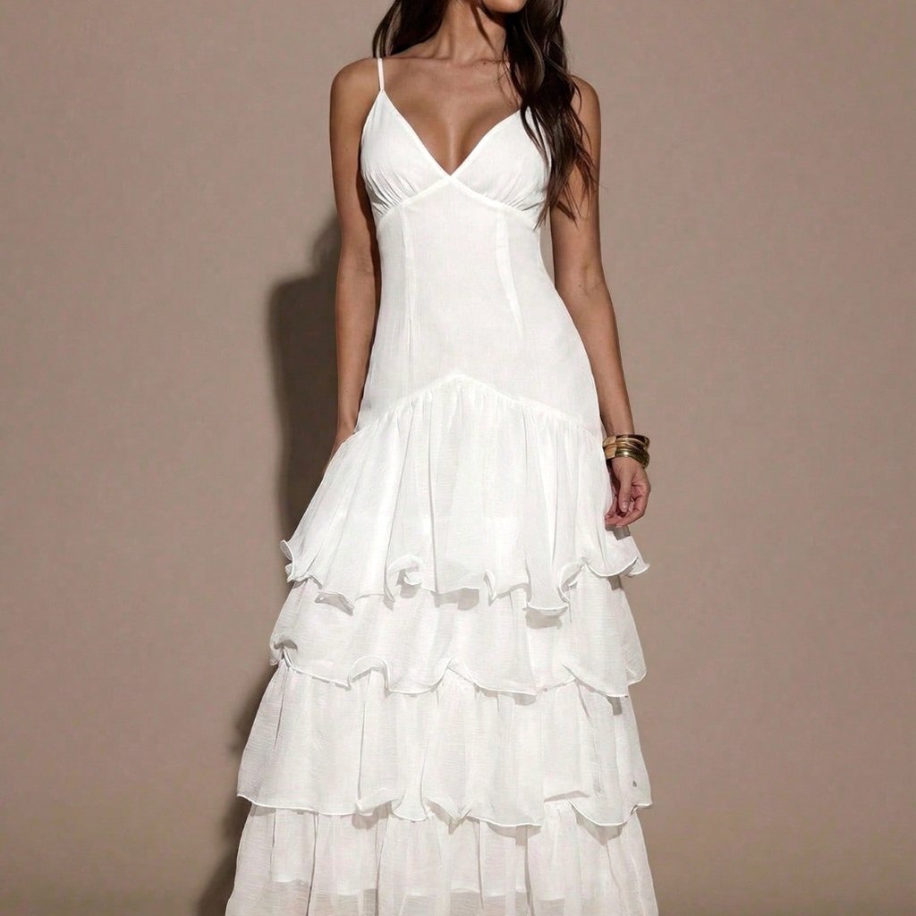 White Sexy Women's Layered Elegant Slip Dress